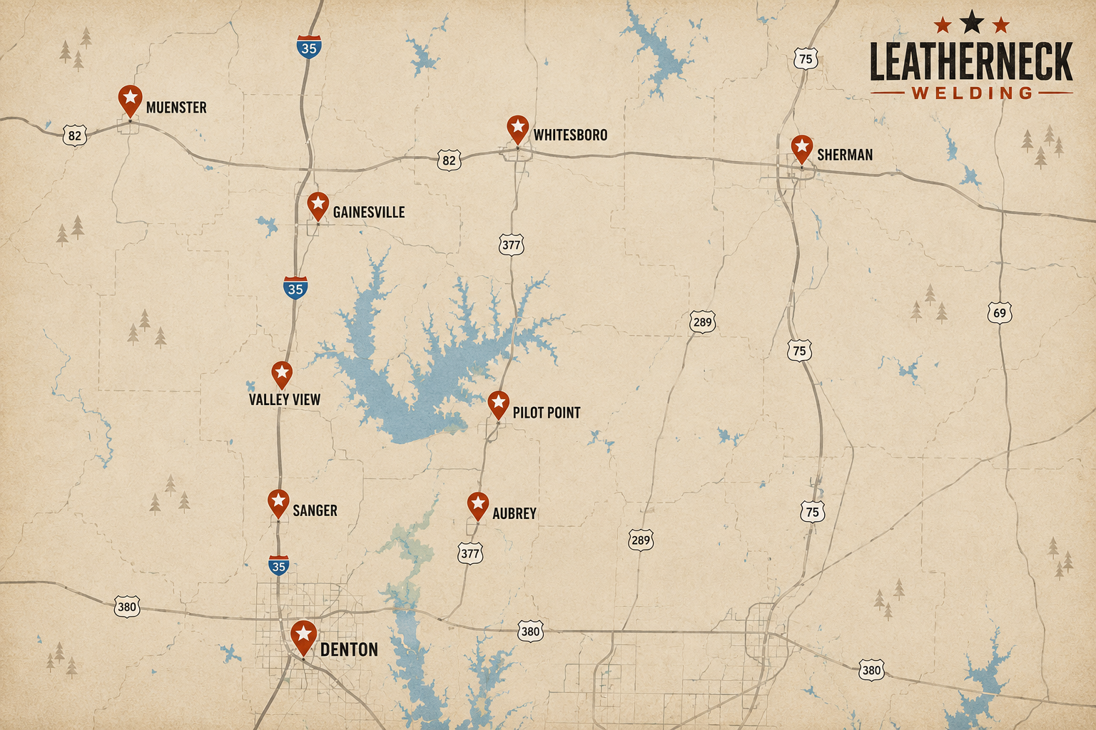 Leatherneck Welding North Texas fencing service area map