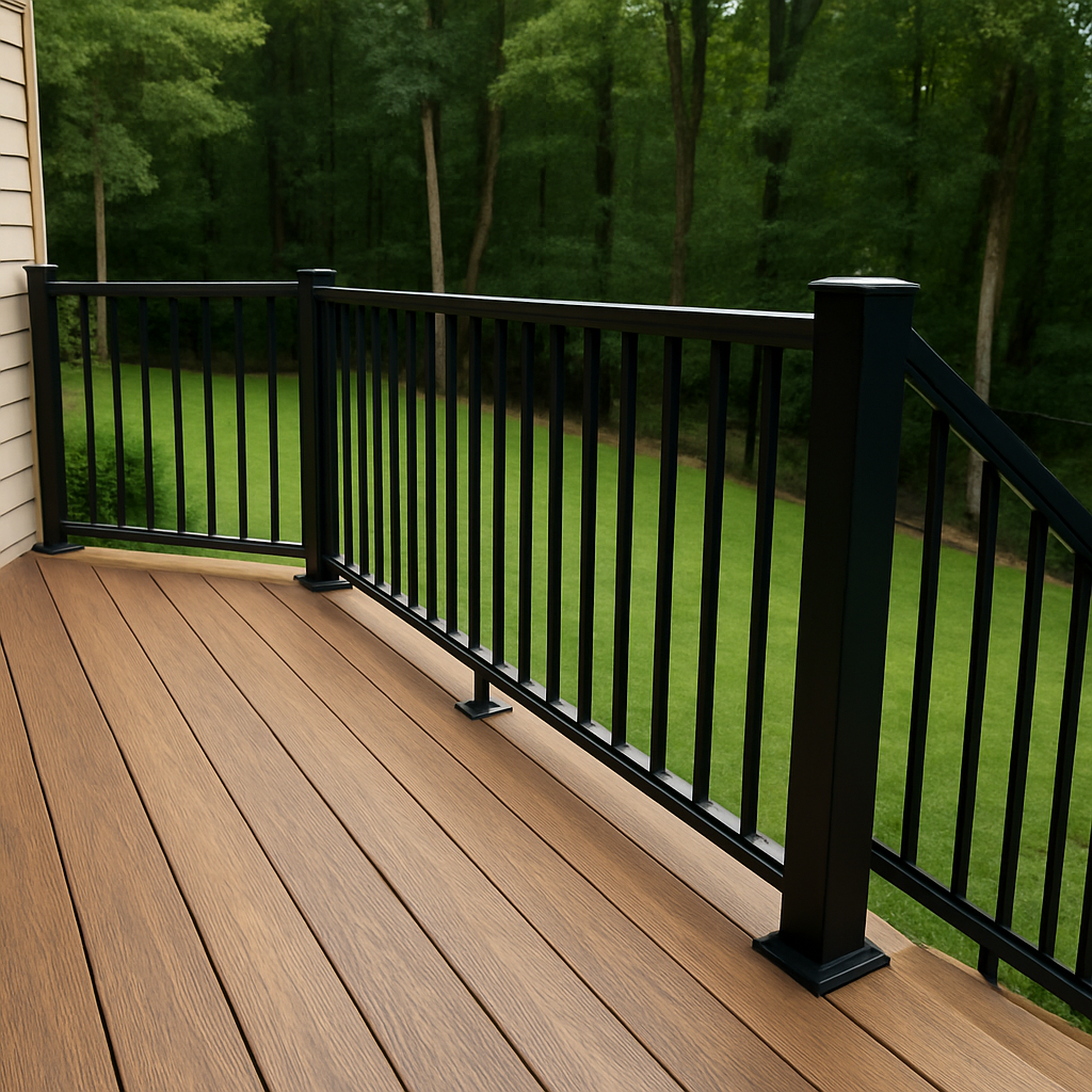 Patio railing with black steel balusters